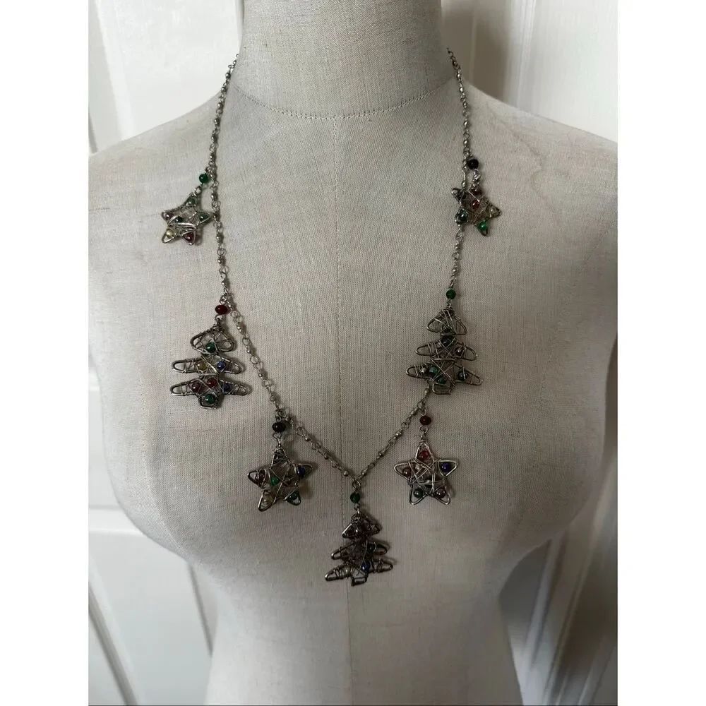 Artisan Wire-Wrapped Christmas Tree & Star Necklace
